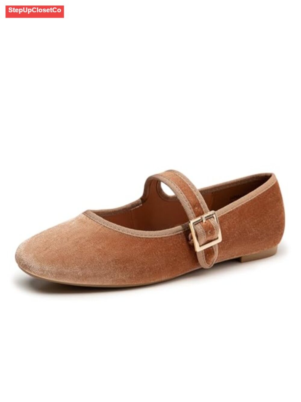 Women's Velvet Mary Jane Ballet Flats with Buckle Strap Comfortable Dress Shoes